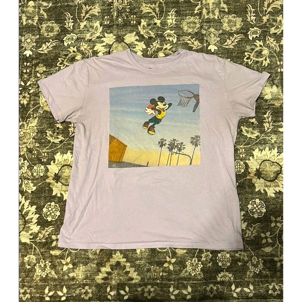 Disney Mickey Mouse T-Shirt Large Purple Slam Dunk Venice Beach Basketball